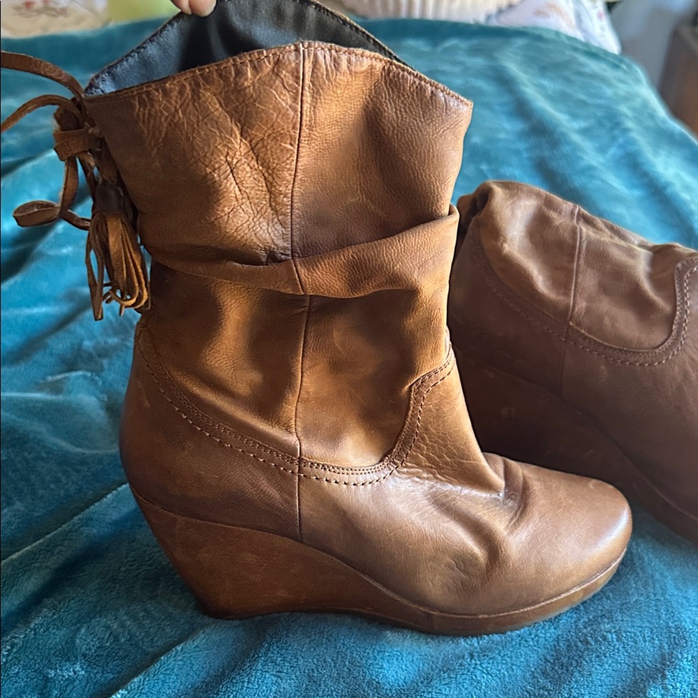 Steve Madden Brown 4” Wedge Ankle Boots with Tassel Detail